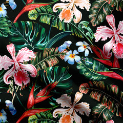 tropical leaf and floral Cotton Poplin Print Fabric