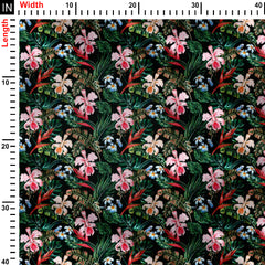 tropical leaf and floral Cotton Poplin Print Fabric