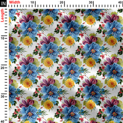 natural blue floral pattern Print Fabric