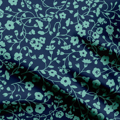 Creepers Floral Design Navy blue & Sea Blue Print Fabric