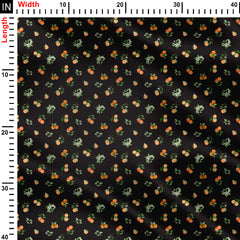 Scattered Oranges Grey Background Large Scale Print Fabric