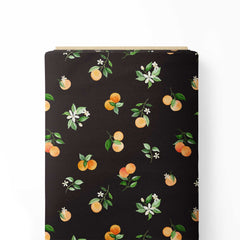 Scattered Oranges Grey Background Large Scale Print Fabric