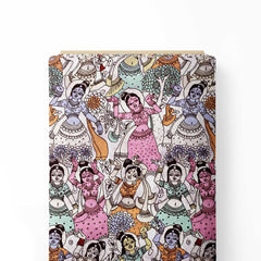 kalamkari treditional woman art Print Fabric