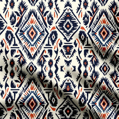 Navajo White Ikat Traditional Inspiration Print Fabric