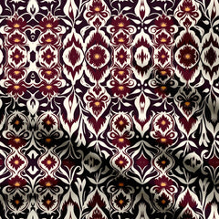 Cosmos Chocolate Ikat Floral Print Fabric