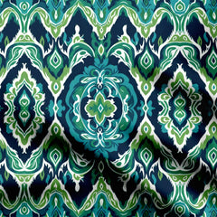 Blue Green Ikat Pattern Print Fabric