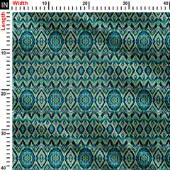 Blue Green Ikat Pattern Print Fabric