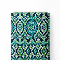 Blue Green Ikat Pattern Print Fabric