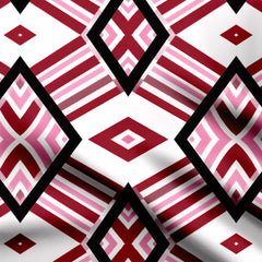 Black Pinky Maroon Geometric Stripes Print Fabric