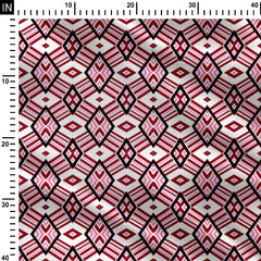 Black Pinky Maroon Geometric Stripes Print Fabric