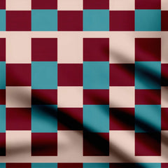 Maroon Blue Checks Print Fabric