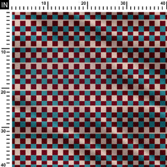 Maroon Blue Checks Print Fabric