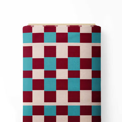 Maroon Blue Checks Print Fabric