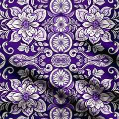 Russian Violet Kalamkari Floral Intricacy Print Fabric