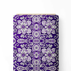 Russian Violet Kalamkari Floral Intricacy Print Fabric