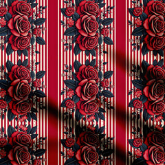 Roses Stripes Print Fabric