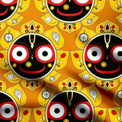 Lord Jagannath With Orange Background Texture Print Fabric