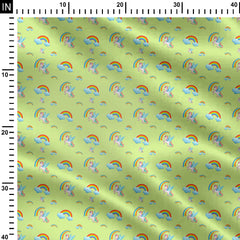 Light Green Rainbow & Unicorn Print Fabric