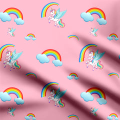 Rainbow With Unicorn Print Fabric