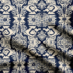 Navy Blue White Bohemian Print Fabric