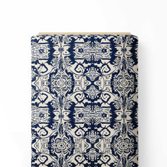 Navy Blue White Bohemian Print Fabric