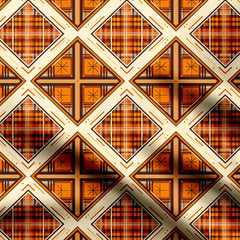 Orange Geometric Tartan Print Fabric