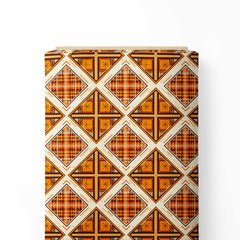 Orange Geometric Tartan Print Fabric