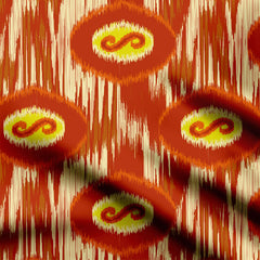 Beige & Rust Red Ikat Print Fabric