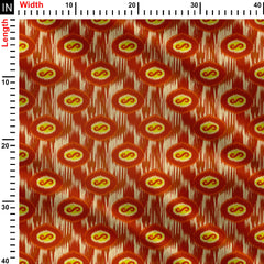 Beige & Rust Red Ikat Print Fabric