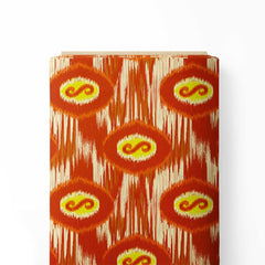 Beige & Rust Red Ikat Print Fabric