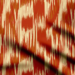 Beige & Rust Red Abstract Ikat Print Fabric