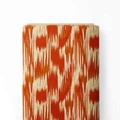 Beige & Rust Red Abstract Ikat Print Fabric