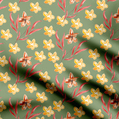 Yellow and peach blooms Print Fabric