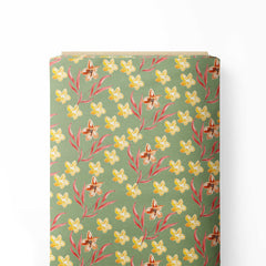 Yellow and peach blooms Print Fabric