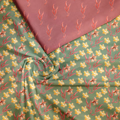 Yellow and peach blooms Tussar Silk Unstitched Suit Set