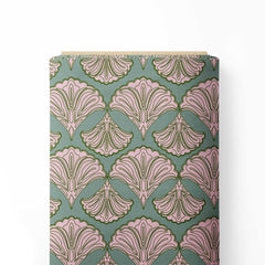 Floral Elegance Pink Petals and Green Serenity Print Fabric