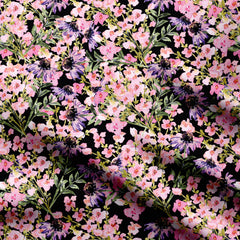 Rayon 1 Meter Pink Pansies Print Fabric