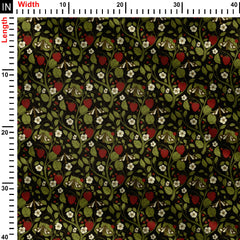 Vintage Strawberry Garden Charcoal Black Print Fabric