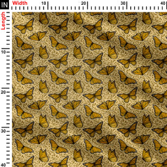 Orange Monarch Butterflies on Light Brown Print Fabric