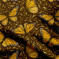 Orange Monarch Butterflies on Dark Brown Print Fabric