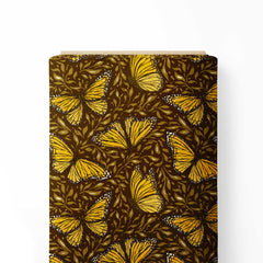 Orange Monarch Butterflies on Dark Brown Print Fabric