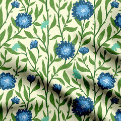 Spring Floral Trellis Blue Print Fabric