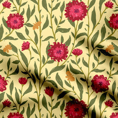 Spring Floral Trellis Pink on Yellow Print Fabric