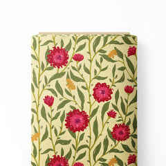 Spring Floral Trellis Pink on Yellow Print Fabric