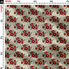 Red Yuletide Camellia Flowers Light Print Fabric