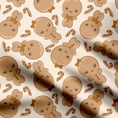 Cute Christmas Garlic Ginger Bread Print Fabric