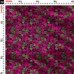 Magenta and Gold Roses Print Fabric