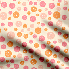 Cute Pink and peachy vibes Smiley Print Fabric