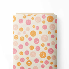 Cute Pink and peachy vibes Smiley Print Fabric