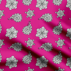 paisley pattern in pink background Print Fabric